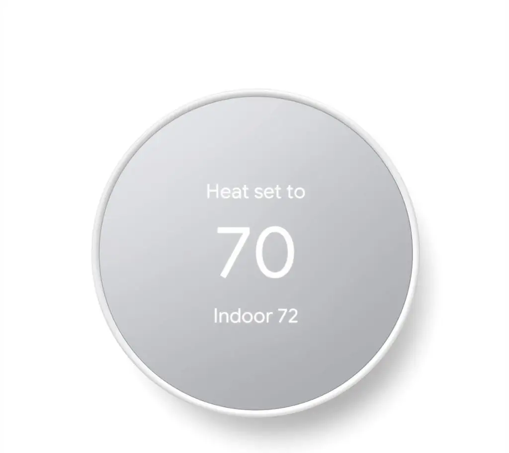 Google Nest Thermostat set to 70 degrees, Snow color